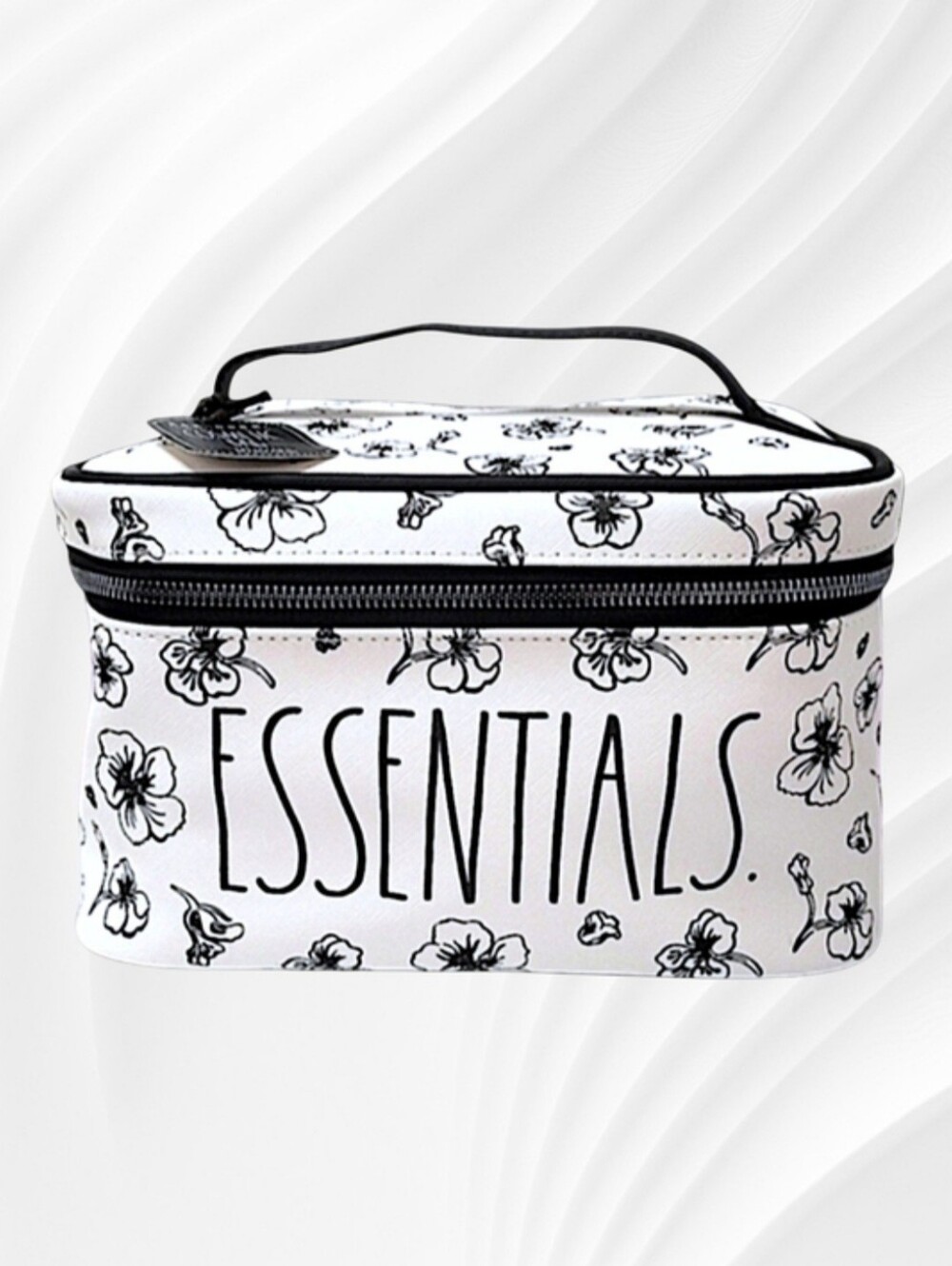 Rae Dunn White and Black Floral Cosmetic Bag